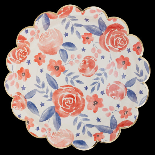 Floral Red White and Blue Plates 12pk