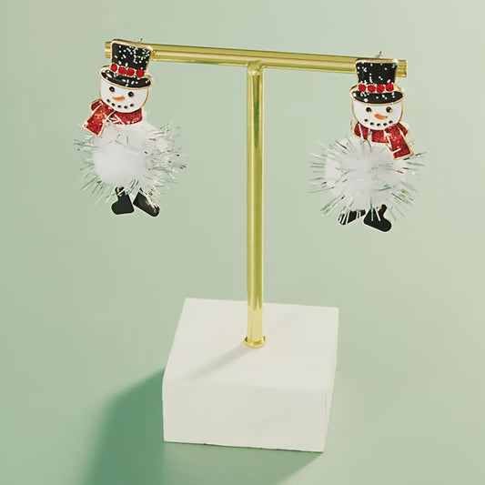 Snowman Pom Pom Earrings